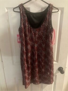 Isaac Mizrahi Red Sequin Scoop Neck Mini Dress NWT